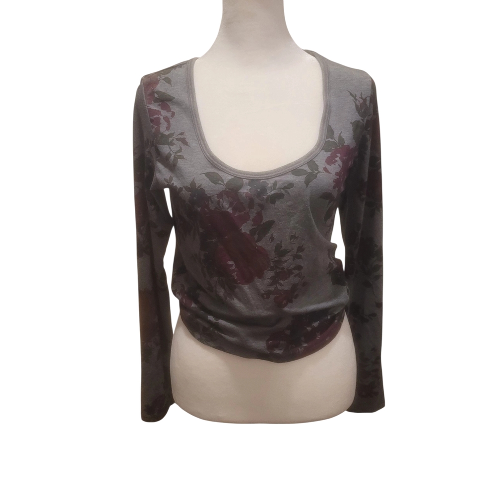 American Eagle Outfitters Floral Long Sleeve Top - Gray and‎ Burgundy